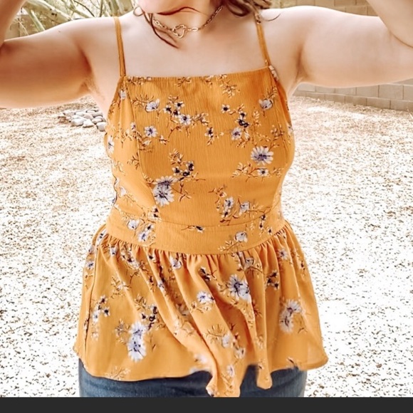 Alya Tops - Yellow floral peplum blouse